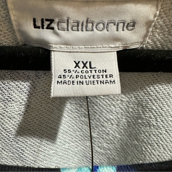 New Liz Claiborne Black with Blue Floral Drop Puff Sleeve Top Size XXL - Picture 8 of 9